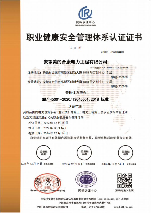 职业康健清静治理系统认证